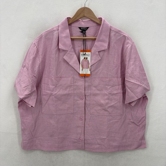 Buffalo David Bitton Tops - Buffalo David Bitton Shirt Womens XXL Pink Linen Blend Short Sleeve Utility Top